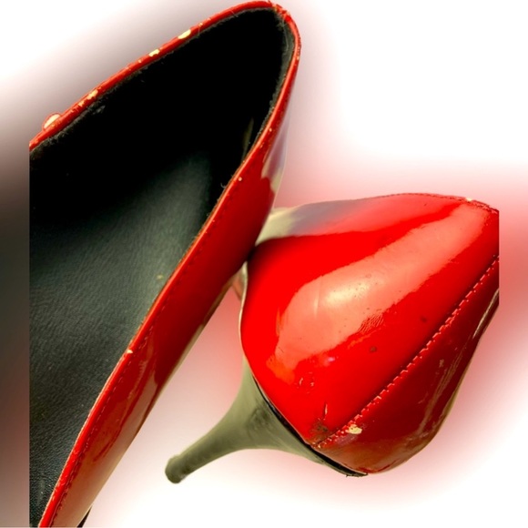 80s Patent leather pumps latex style red and black Spike heels 👠 Vintage - Picture 3 of 12